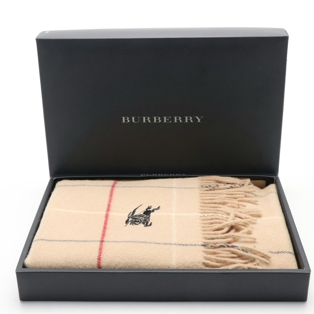 Burberry Beige Checkered Wool Shawl Blanket Scarf with Box